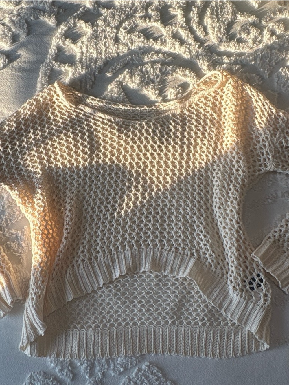 SHEIN Cream Open-Weave Crop Sweater